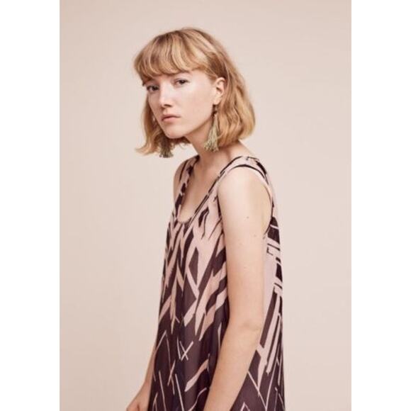 Anthropologie Floreat Serengeti Silk Midi Dress Pink Black Sheer Womens Small - Picture 8 of 9